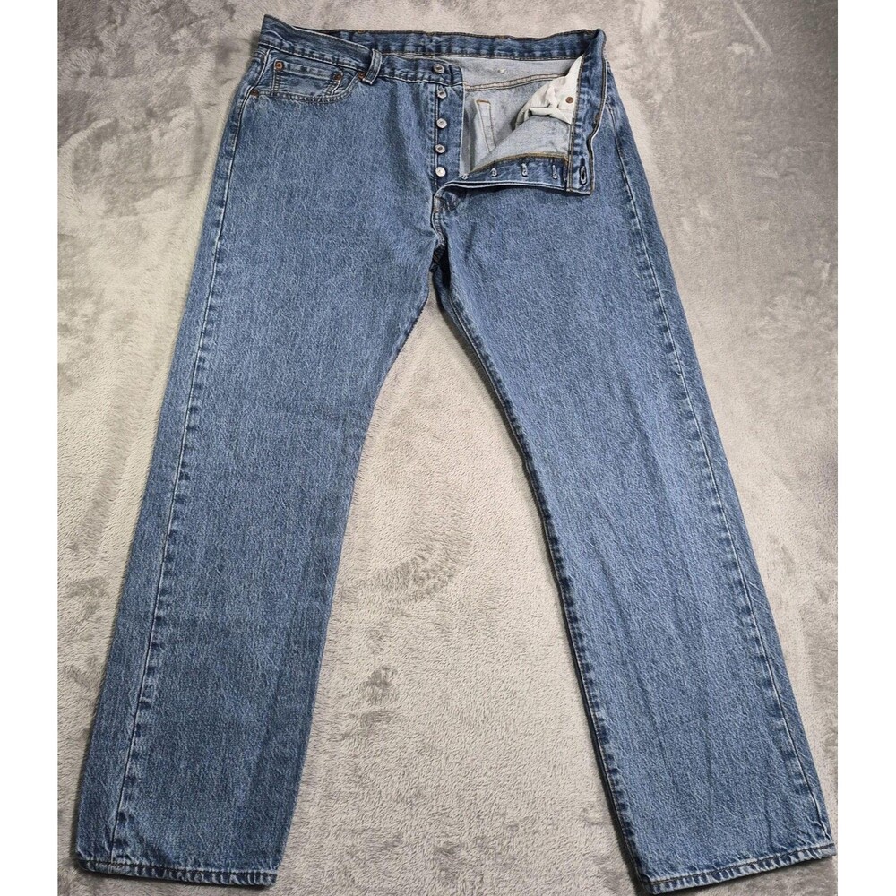 Levi's 501 Jeans Mens 38x32 Blue Stone Wash Straight Button Fly Denim Cotton